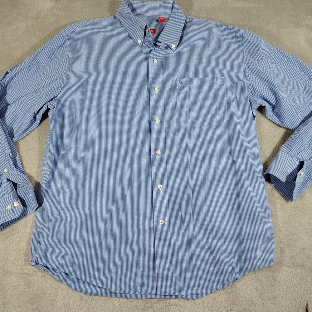 IZOD Shirt Men L Blue Check Long Sleeve Button Down Preppy Work Office Classic